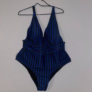 SHEIN 4XL Black and Blue Onepiece Swim Suit NWOT